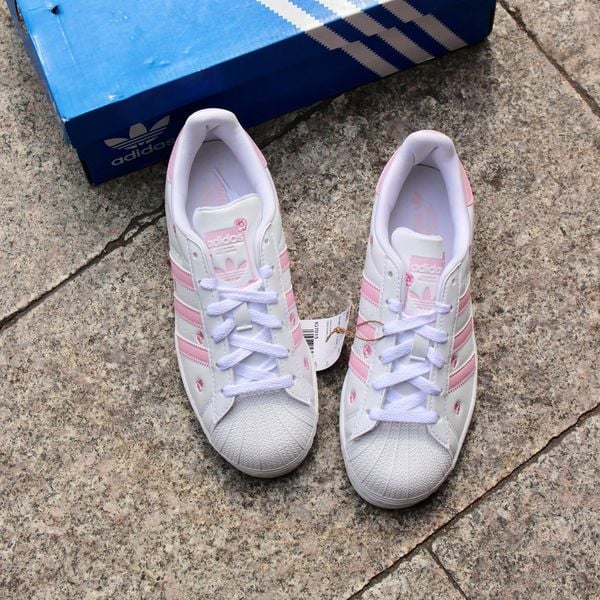  2644 - HÀNG CHÍNH HÃNG - GIÀY ADIDAS SUPERSTAR - ALL WHITE - HỌA TIẾT HOA ANH ĐÀO 
