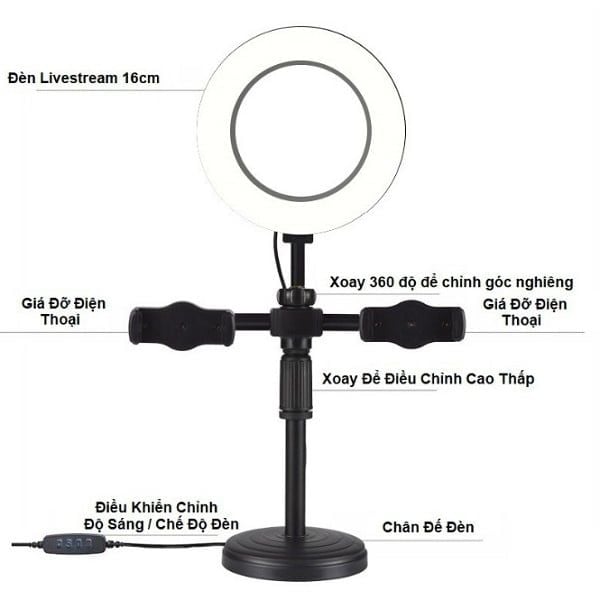 Đèn LiveStream 3 Trong 1 Kèm Giá Đỡ 2 Điện Thoại