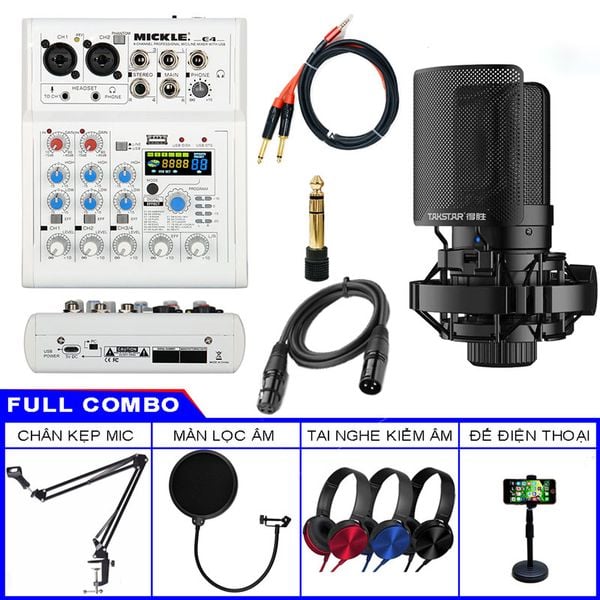 Combo Hát Live Mixer Mickle E4 Và Micro Takstar SM8B Gen 2
