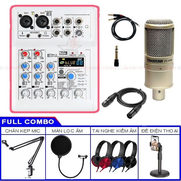 Combo Hát Live Mixer Mickle E4 Và Micro Takstar PC-K200