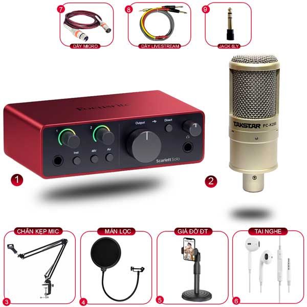 Combo Thu Âm Focusrite Solo Gen 4 và Micro Taskstar K200