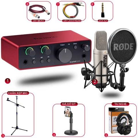 Combo Thu Âm Focusrite Solo Gen 4 và Micro Rode NT2A