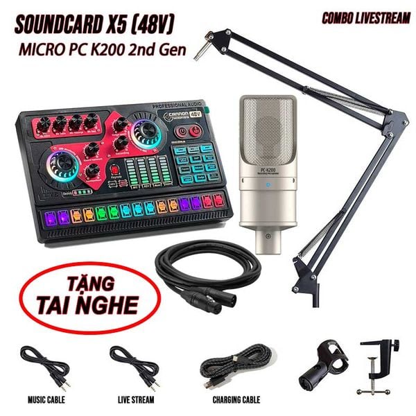 Combo Sound Card X5 Và Micro K200 LiveStream