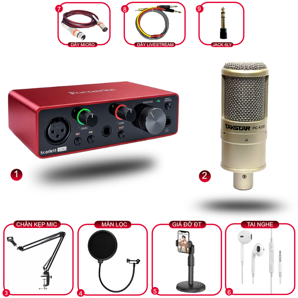 Combo Focusrite Solo Gen 3 Và Micro Takstar PC K200