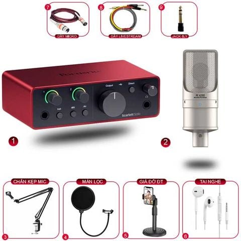 Combo Thu Âm Focusrite Solo Gen 4 và Micro Taskstar K200