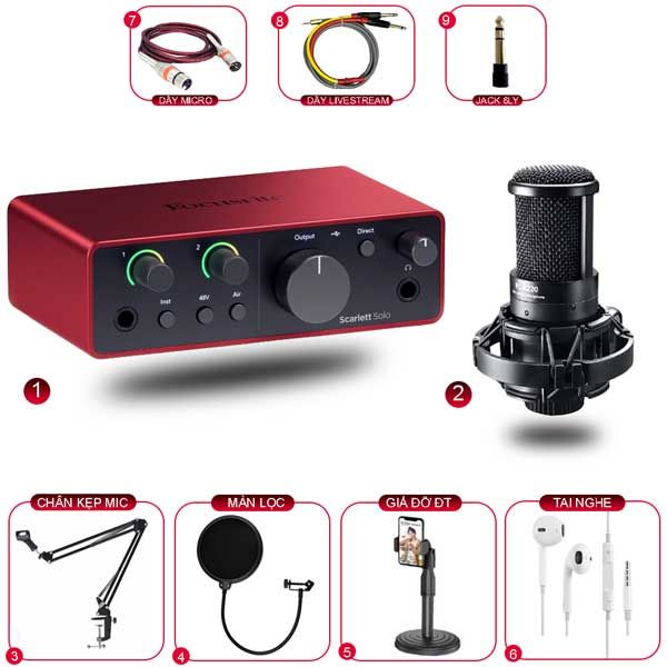 Combo Thu Âm Focusrite Solo Gen 4 và Micro Takstar PC K220