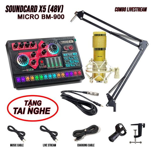 Combo Sound card X5 và Micro BM900 Livestream chuyên nghiệp