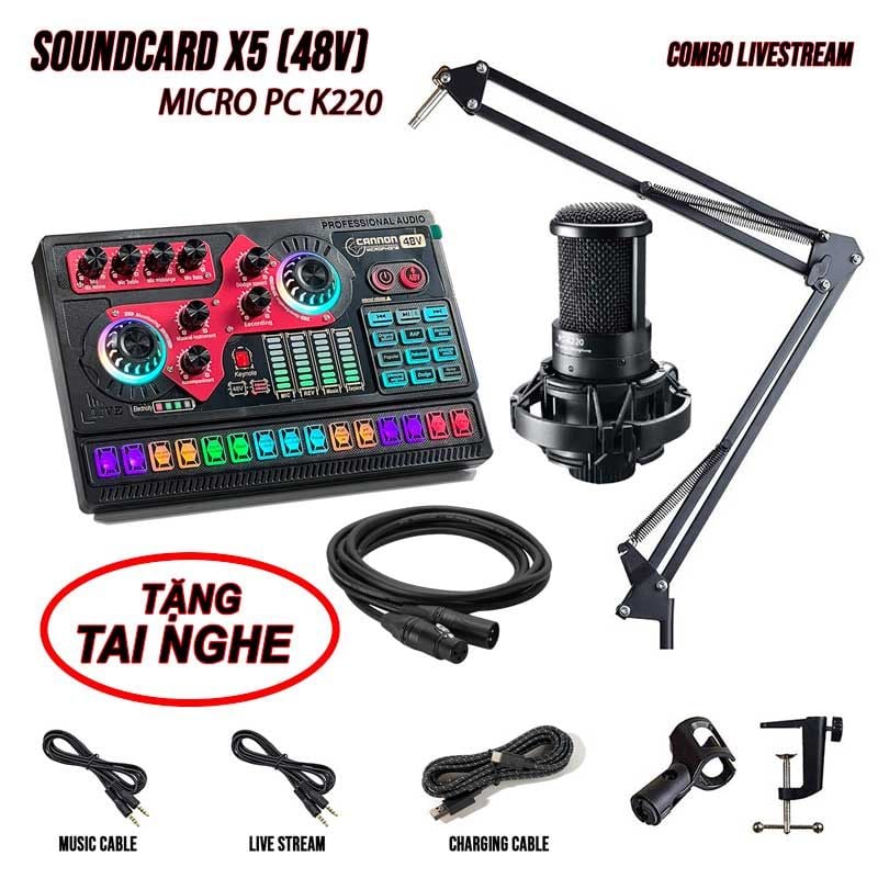  Combo Sound Card X5 Và Micro K220 LiveStream Chuyên Nghiệp 