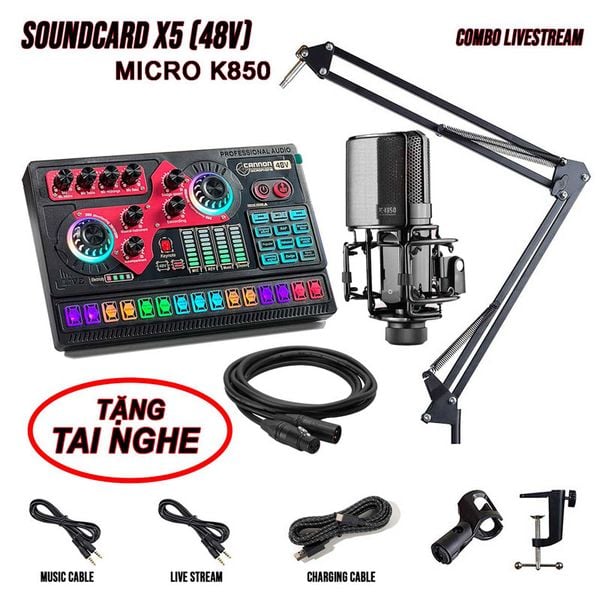 Combo Sound Card X5 Và Micro K850 Livestream chuyên nghiệp