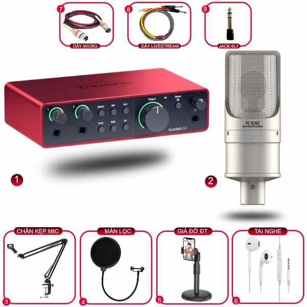 Combo Thu Âm Focusrite 2i2 4rd Gen Và Micro PC K200 Gen 2