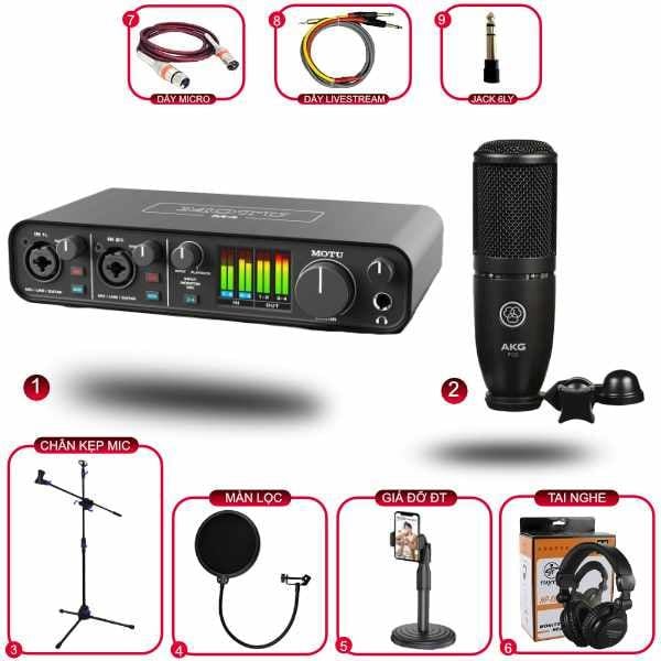 Combo Thu Âm MOTU M4 Và Micro AKG P120 Phụ Kiện Tốt