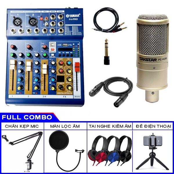Combo Hát Live Mixer Yamaha F4 Pro Và Micro Takstar PC K200