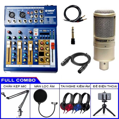  Combo Hát Live Mixer Yamaha F4 Pro Và Micro Takstar PC K200 