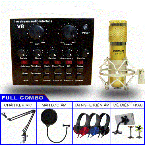 Trọn Bộ Sound Card V8 Và Micro Thu Âm BM900