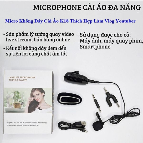 Micro Không Dây Cài Áo K18 Thích Hợp Làm Vlog Youtuber