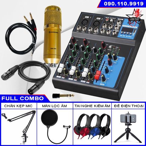  Combo Mixer Yamaha F4 Đèn Led Và Micro Thu Âm BM900 