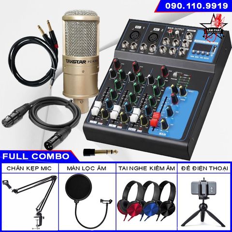 Combo Mixer Yamaha F4 Đèn Led Và Micro Takstar PC K200