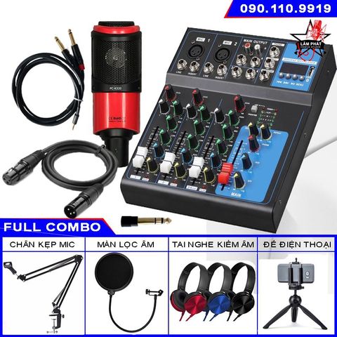  Combo Mixer Yamaha F4 Đèn Led Và Micro Takstar PC K320 