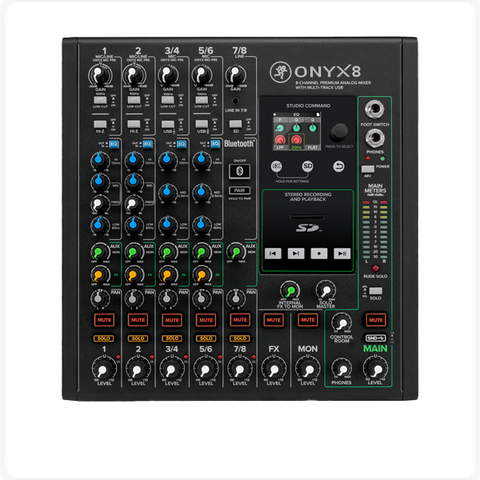 Onyx 8 Mixer Mackie 8 kênh chính hãng hỗ trợ Bluetooth thu âm chuyên nghiệp