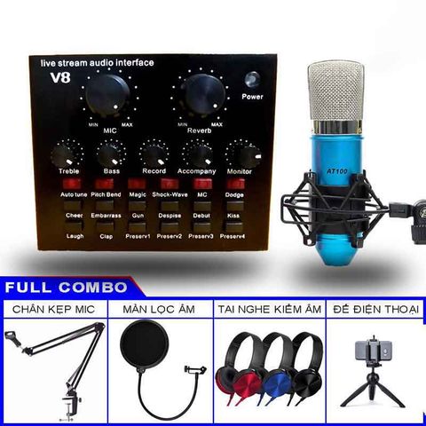 Trọn Bộ Sound Card V8 Và Micro Thu Âm ISK AT100