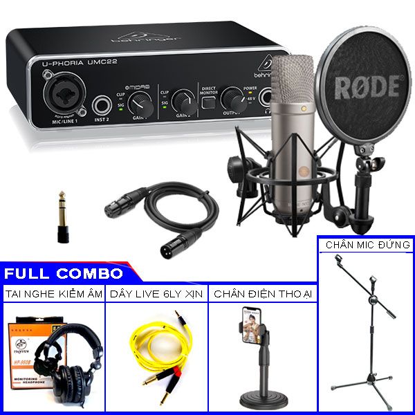 Combo Thu Âm Behringer UMC22 Và Micro Thu Âm RODE NT1A