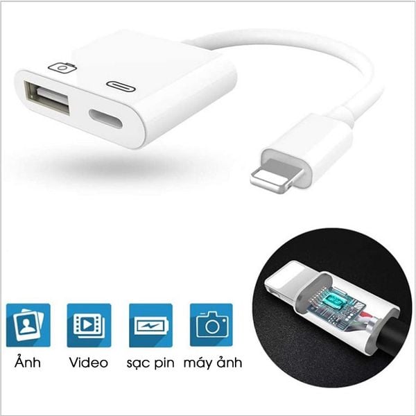 Cáp OTG USB Lightning to USB 3.0 Kèm Lỗ Sạc Pin - 00390