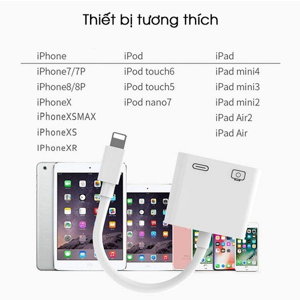 Cáp OTG USB Lightning to USB 3.0 Kèm Lỗ Sạc Pin - 00390