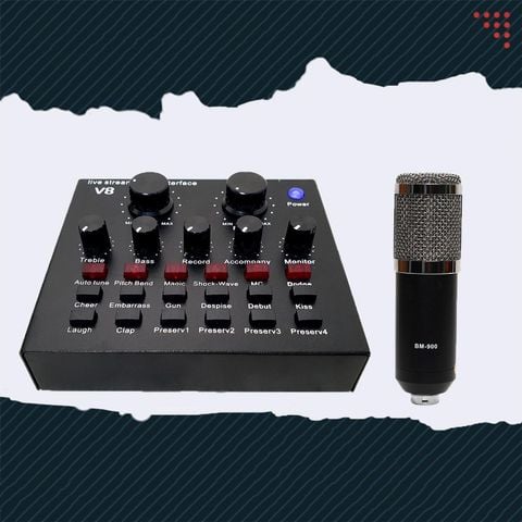 Combo Sound Card V8 Và Micro Thu Âm BM900