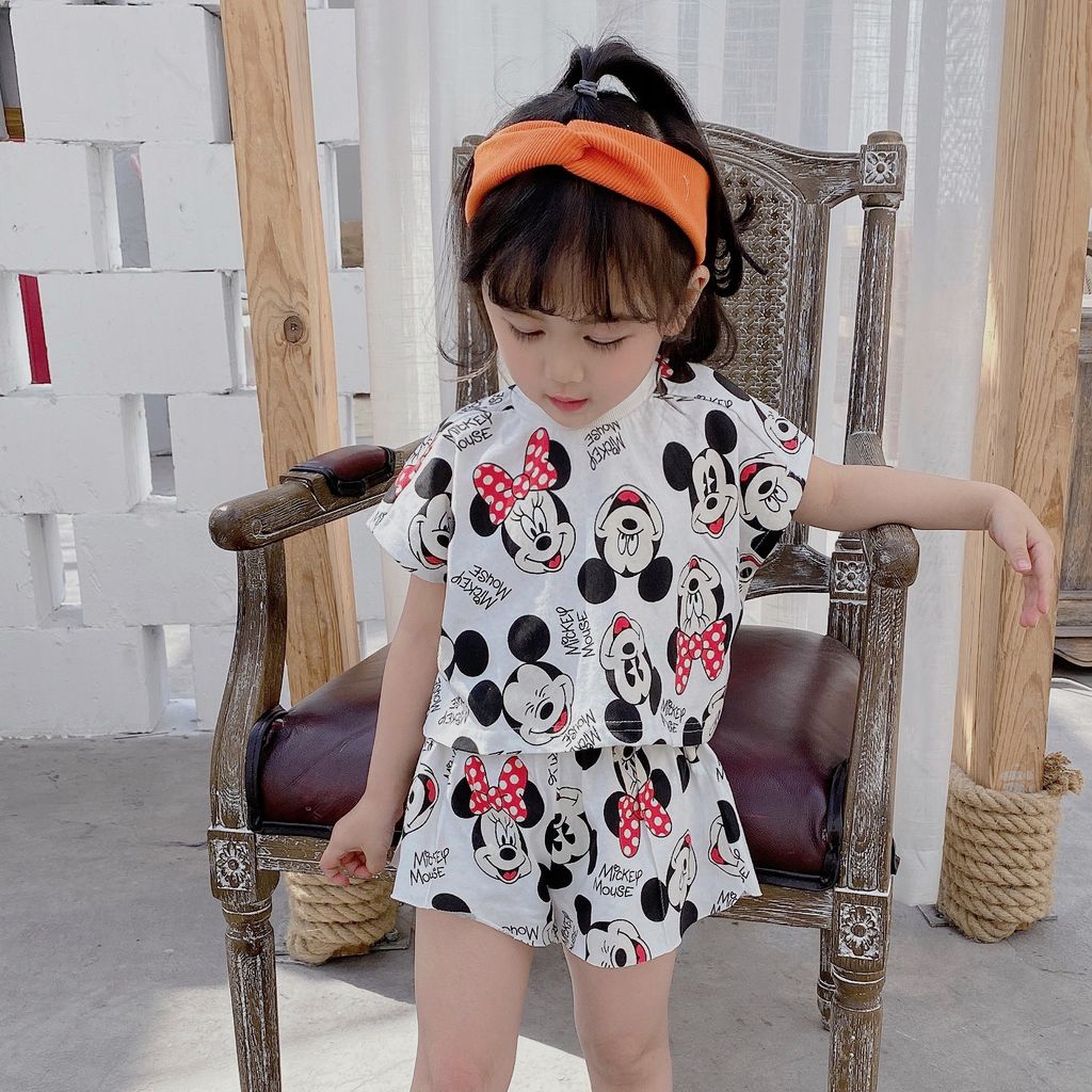 Đồ bộ cộc tay cho bé gái LOBY in họa tiết chuột Mickey B0503050