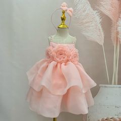Váy bé gái thiết kế LOBY dáng xòe đính hoa cách điệu V009