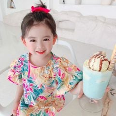 Váy dáng suông bé gái LOBY in họa tiết hoa lá V0401074