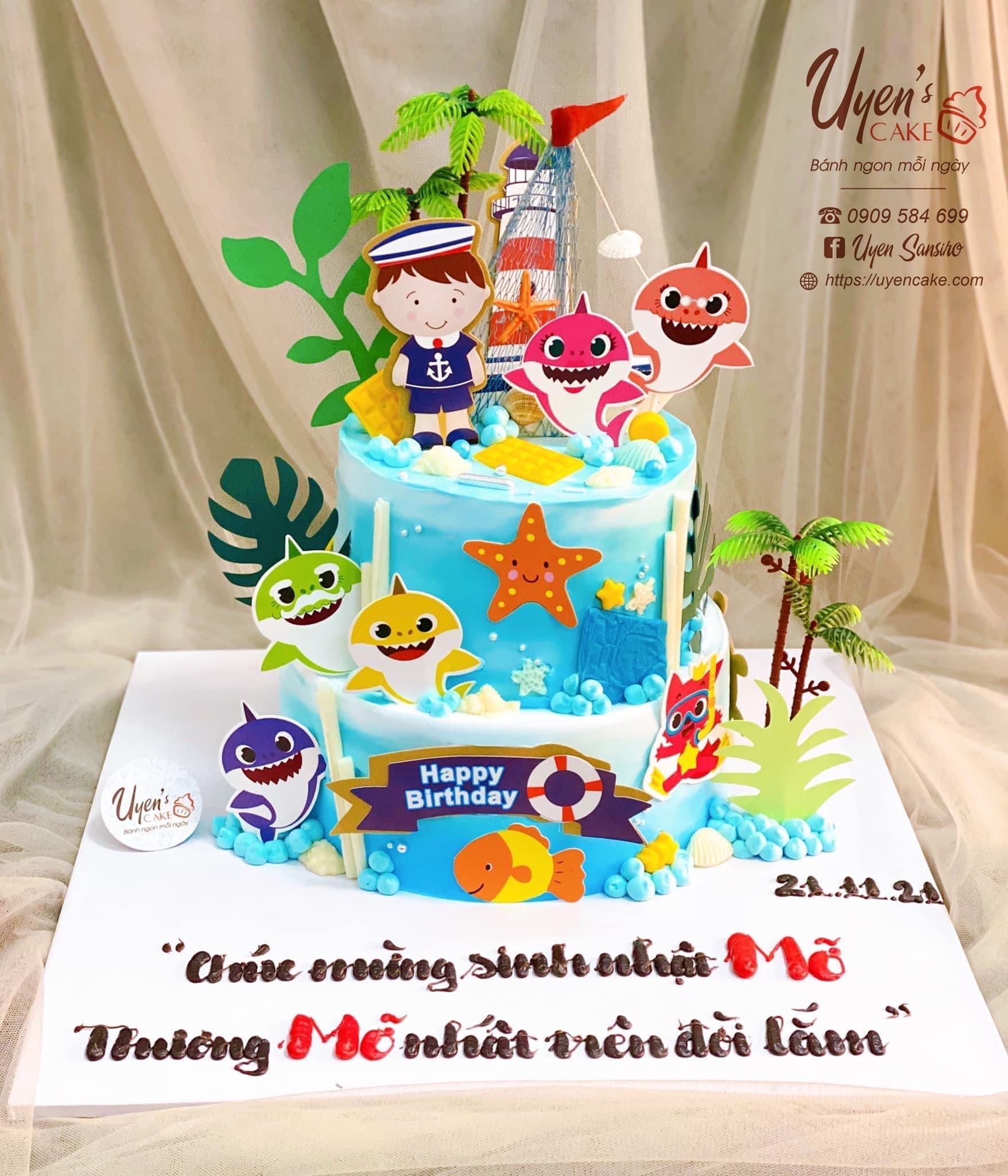 Bánh sinh nhật cá mập baby shark ngộ nghĩnh cho bé 7847 Anniversary cake cake