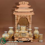  Ban đồ thờ thần tài men rạn nổi dát vàng gốm sứ Bát Tràng 