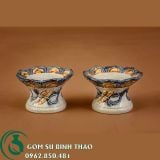  Đồ thờ Gốm sứ Men Rạn cổ Bát Tràng họa tiết sen 