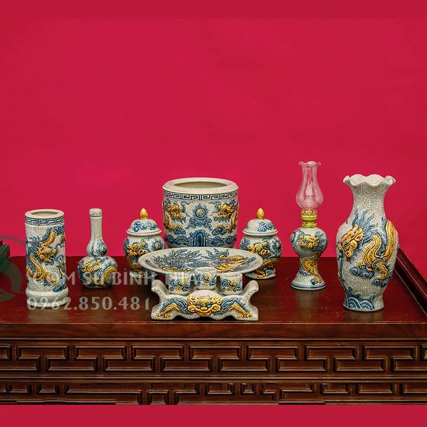  Bộ đồ thờ 1 bát hương men rạn 