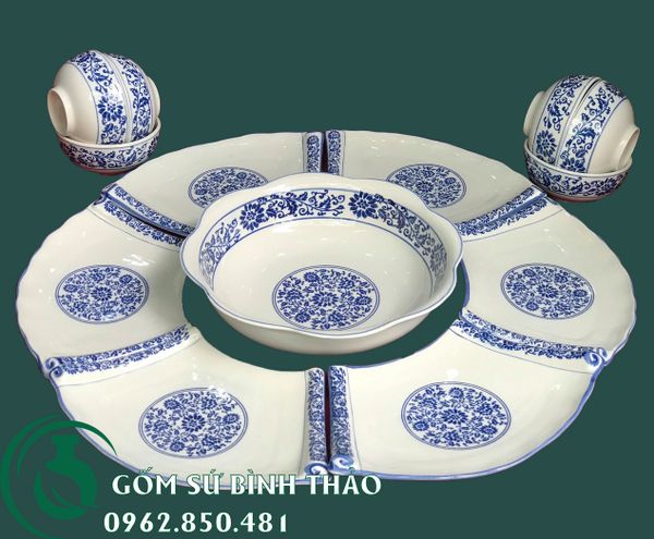 Bộ bát đĩa Vẽ Hoa Lam gốm sứ Bát Tràng 