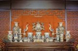  Đồ thờ gốm Bát Tràng đầy đủ men rạn đắp nổi, bộ đồ thờ gia tiên đầy đủ 3N4 