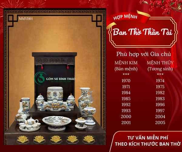  [Hợp mệnh KIM - THỦY] Bộ đồ thờ Ban Thần Tài/ Bộ thờ Tài Địa Gốm sứ Bát Tràng [Hợp mệnh KIM - THỦY] 