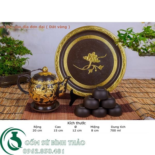  Bộ ấm trà đèn dát vàng 18k tử sa Bát Tràng 