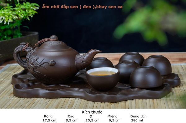 Bộ ấm trà đắp sen tử sa Bát Tràng 
