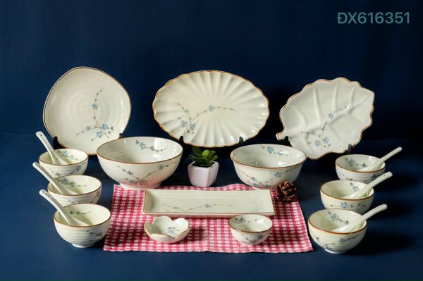  Bộ đồ ăn Vẽ tay hàng Bát Tràng họa tiết Đào xanh DH 