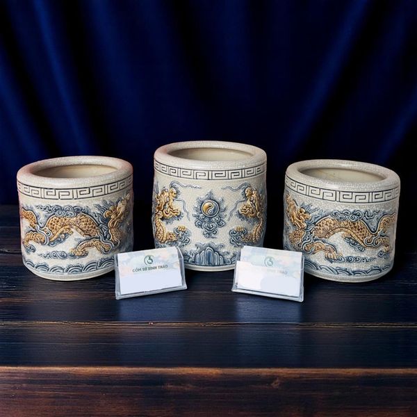  Bát hương họa tiết Rồng Men rạn Đắp nổi PA 