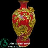  Bình mai Bát Tràng  men đỏ dát vàng - công thành danh toại 