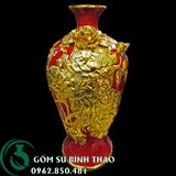 Bình mai Bát Tràng  men đỏ dát vàng - công thành danh toại 