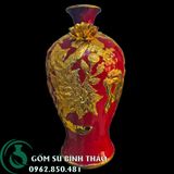  Bình mai Bát Tràng  men đỏ dát vàng - mã đáo thành công 