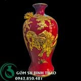  Bình mai Bát Tràng  men đỏ dát vàng - mã đáo thành công 