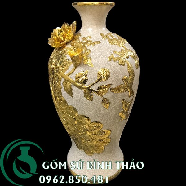  Bình mai men rạn dát vàng Bát Tràng - công thành danh toại 