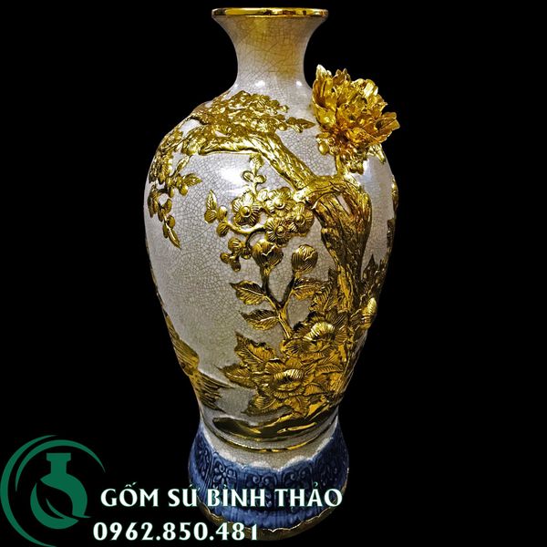  Bình mai men rạn dát vàng Bát Tràng - thuận buồm xuôi gió 