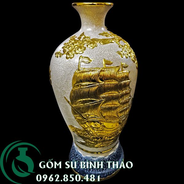  Bình mai men rạn dát vàng Bát Tràng - thuận buồm xuôi gió 
