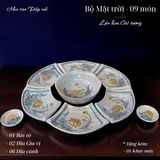  Bộ bát đĩa cúng / Bộ mặt trời men rạn nổi - Liên hoa cát tường PA 